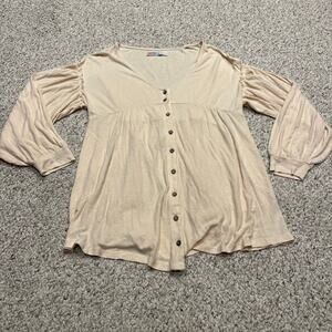 Free People Beach Ribbed Flowy Babydoll Tunic Top XS Boho Oversized Cream